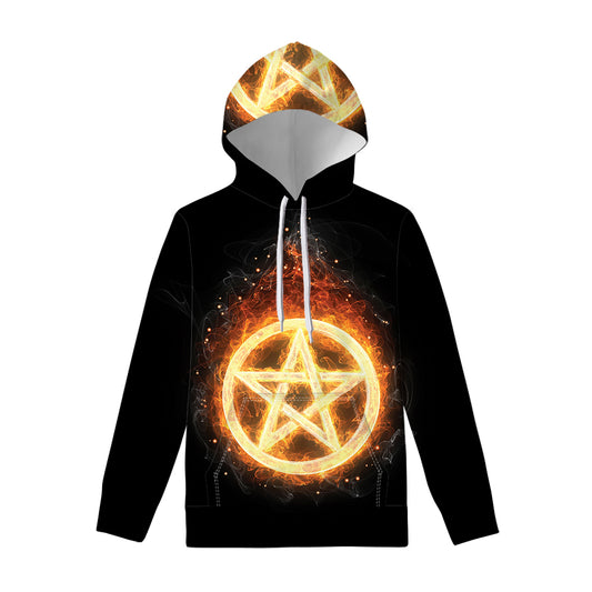 Flame Pentagram Print Pullover Hoodie
