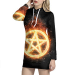 Flame Pentagram Print Pullover Hoodie Dress