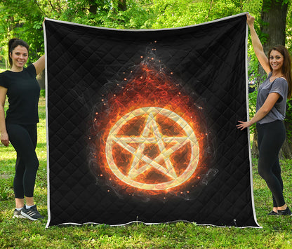 Flame Pentagram Print Quilt