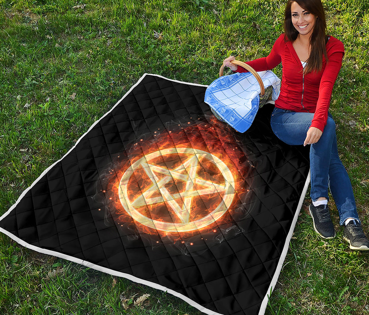 Flame Pentagram Print Quilt