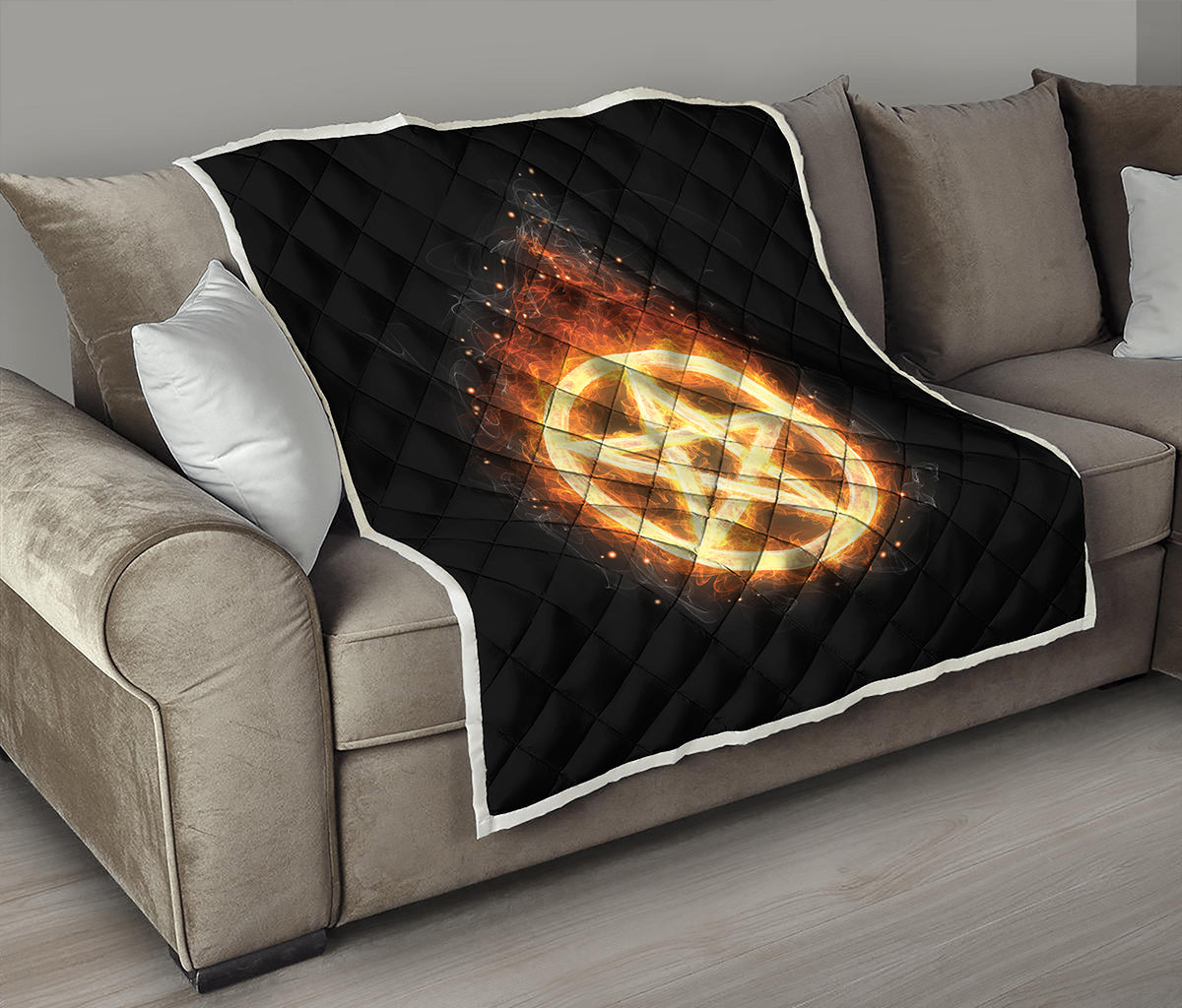 Flame Pentagram Print Quilt