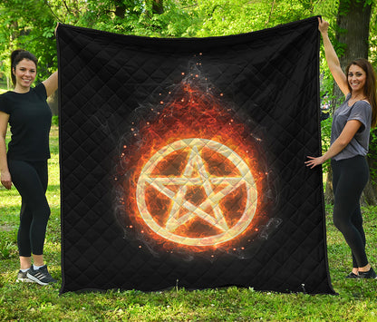 Flame Pentagram Print Quilt