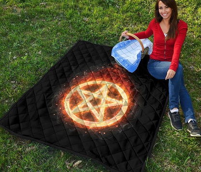 Flame Pentagram Print Quilt