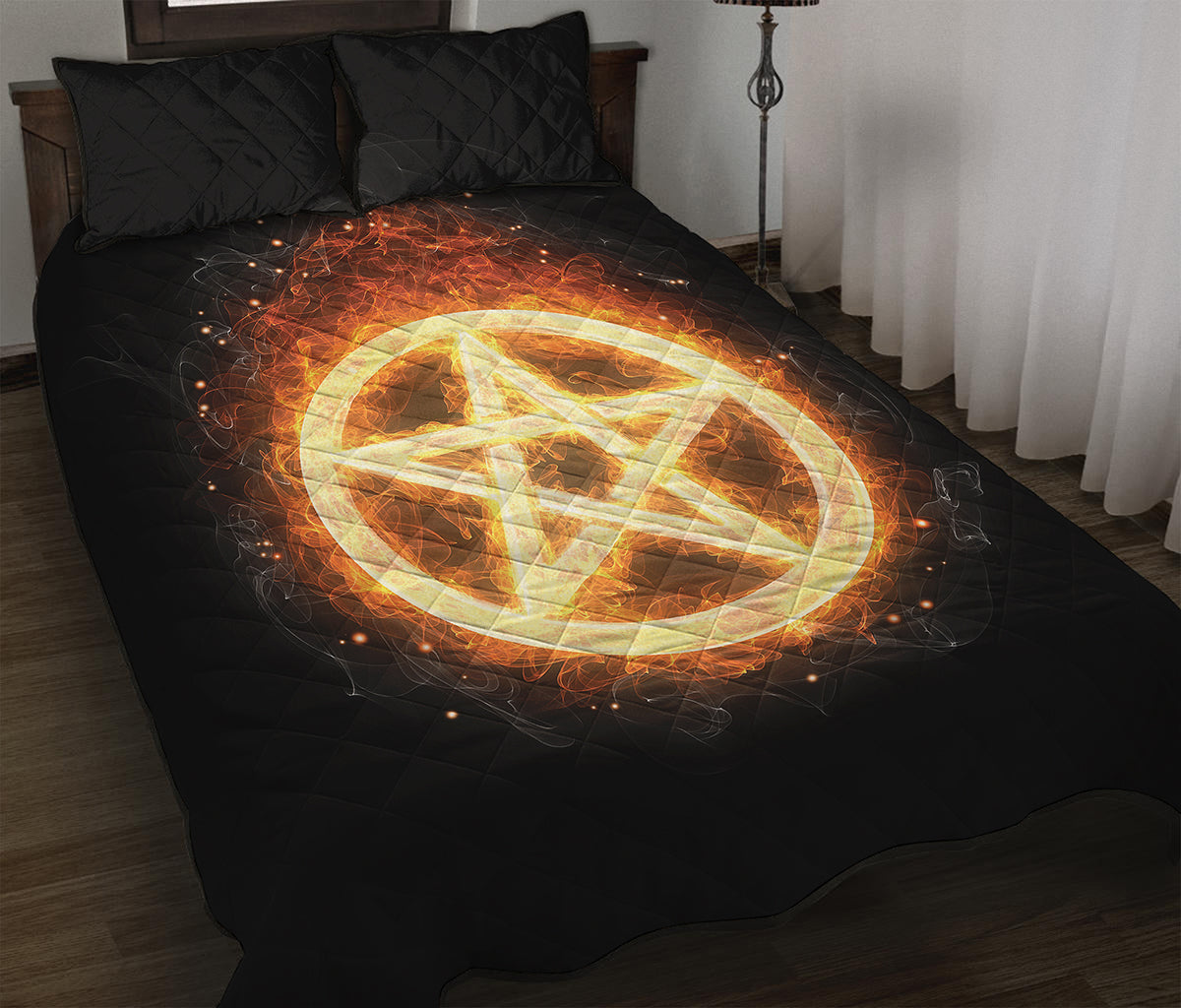 Flame Pentagram Print Quilt Bed Set