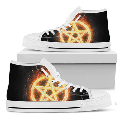 Flame Pentagram Print White High Top Shoes