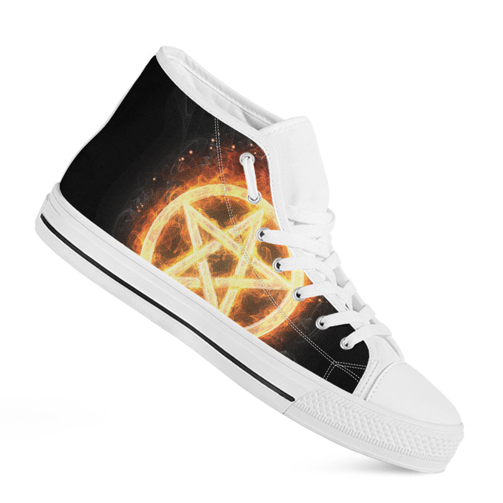 Flame Pentagram Print White High Top Shoes