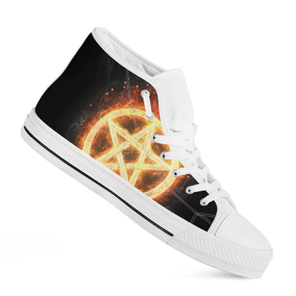Flame Pentagram Print White High Top Shoes