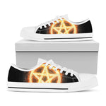 Flame Pentagram Print White Low Top Shoes