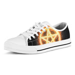 Flame Pentagram Print White Low Top Shoes