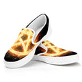 Flame Pentagram Print White Slip On Sneakers