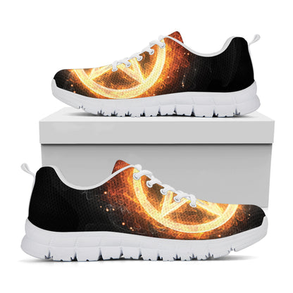 Flame Pentagram Print White Sneakers