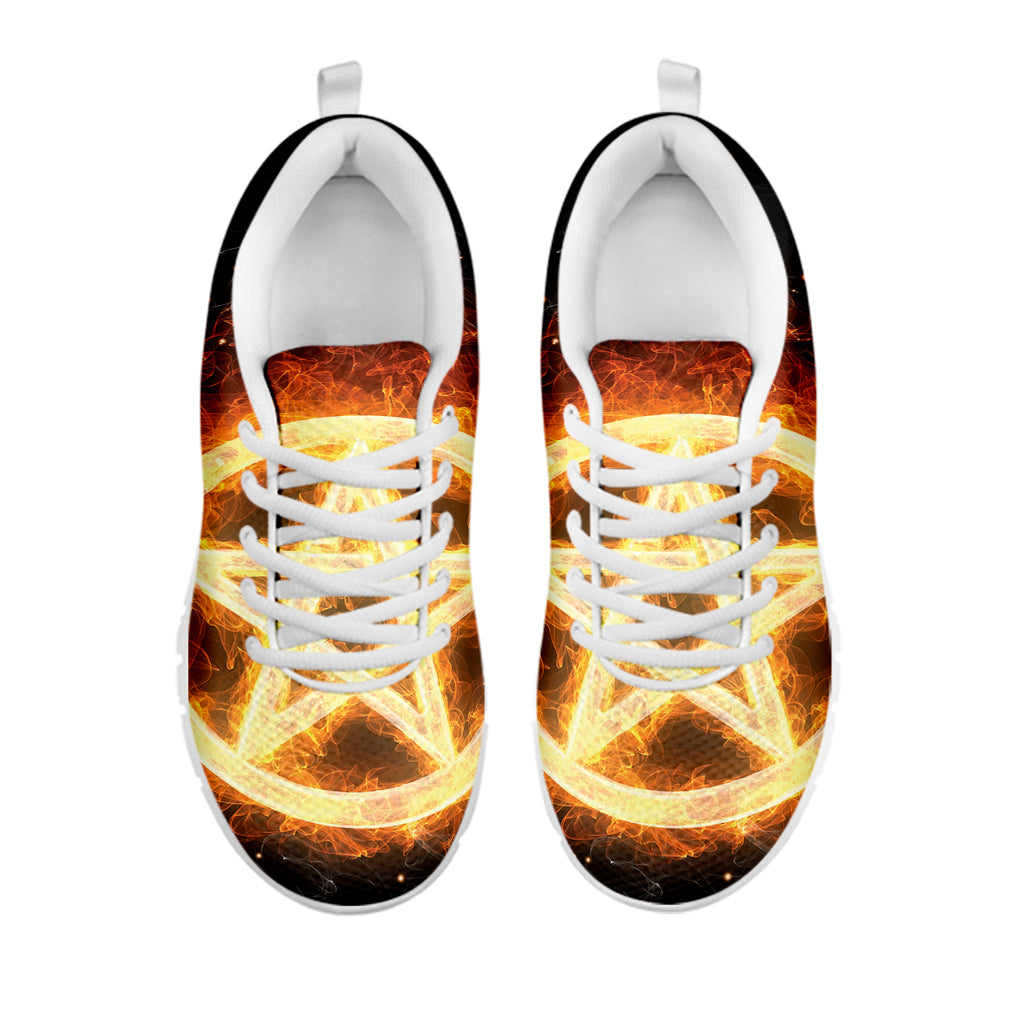 Flame Pentagram Print White Sneakers