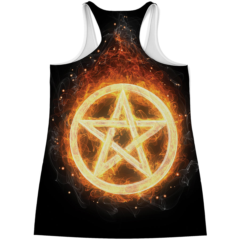 Flame Pentagram Print Women's Racerback Tank Top