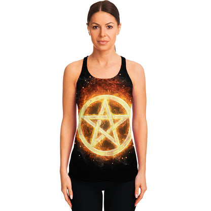 Flame Pentagram Print Women's Racerback Tank Top