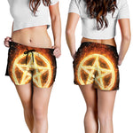 Flame Pentagram Print Women's Shorts