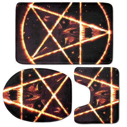 Flame Satanic Pentagram Print 3 Piece Bath Mat Set