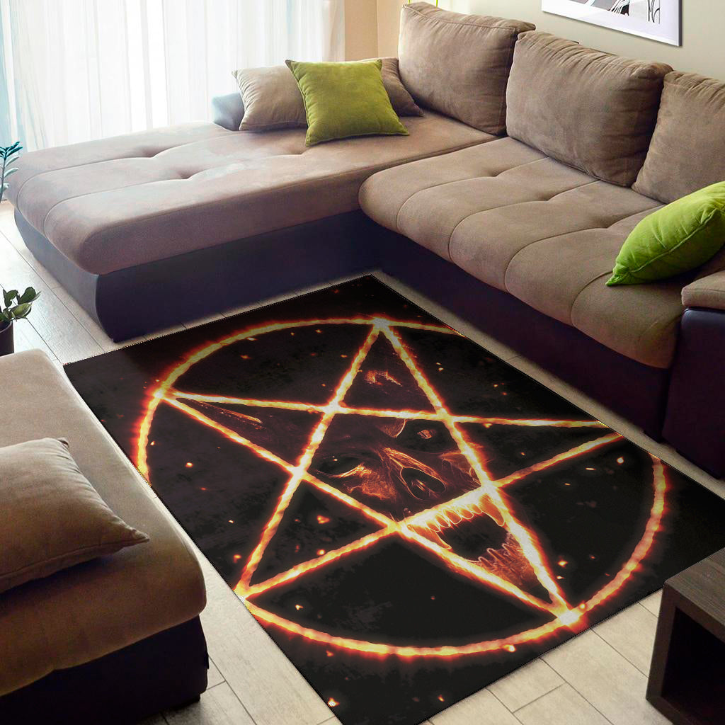 Flame Satanic Pentagram Print Area Rug