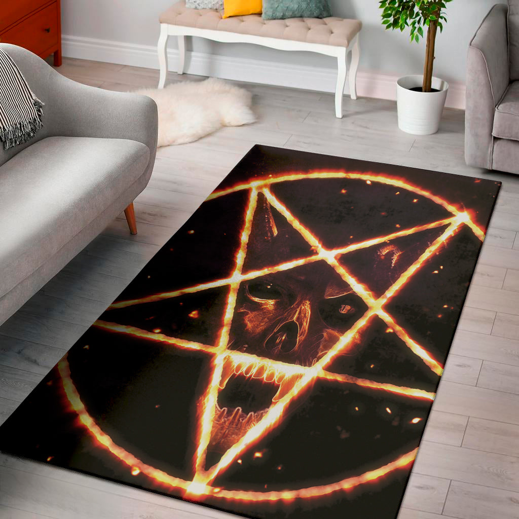 Flame Satanic Pentagram Print Area Rug