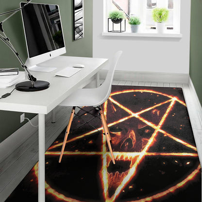 Flame Satanic Pentagram Print Area Rug