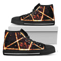 Flame Satanic Pentagram Print Black High Top Sneakers