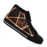 Flame Satanic Pentagram Print Black High Top Shoes