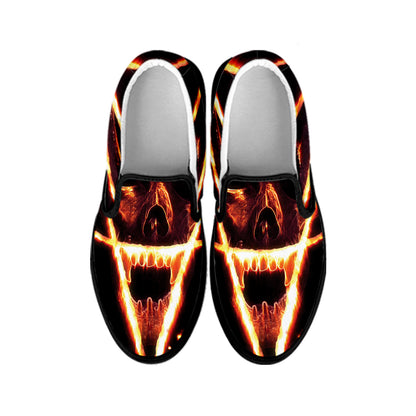 Flame Satanic Pentagram Print Black Slip On Shoes