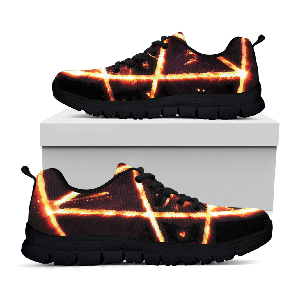 Flame Satanic Pentagram Print Black Sneakers