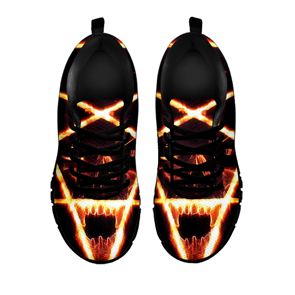 Flame Satanic Pentagram Print Black Sneakers