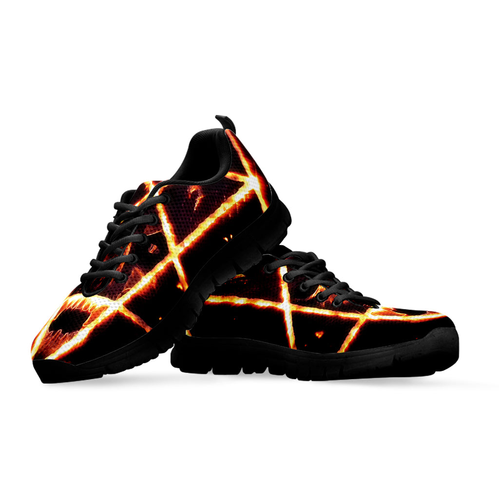 Flame Satanic Pentagram Print Black Sneakers