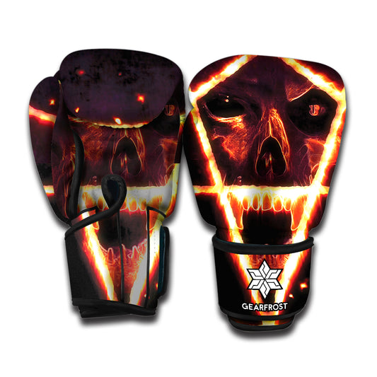Flame Satanic Pentagram Print Boxing Gloves