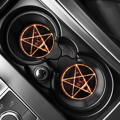 Flame Satanic Pentagram Print Car Coasters