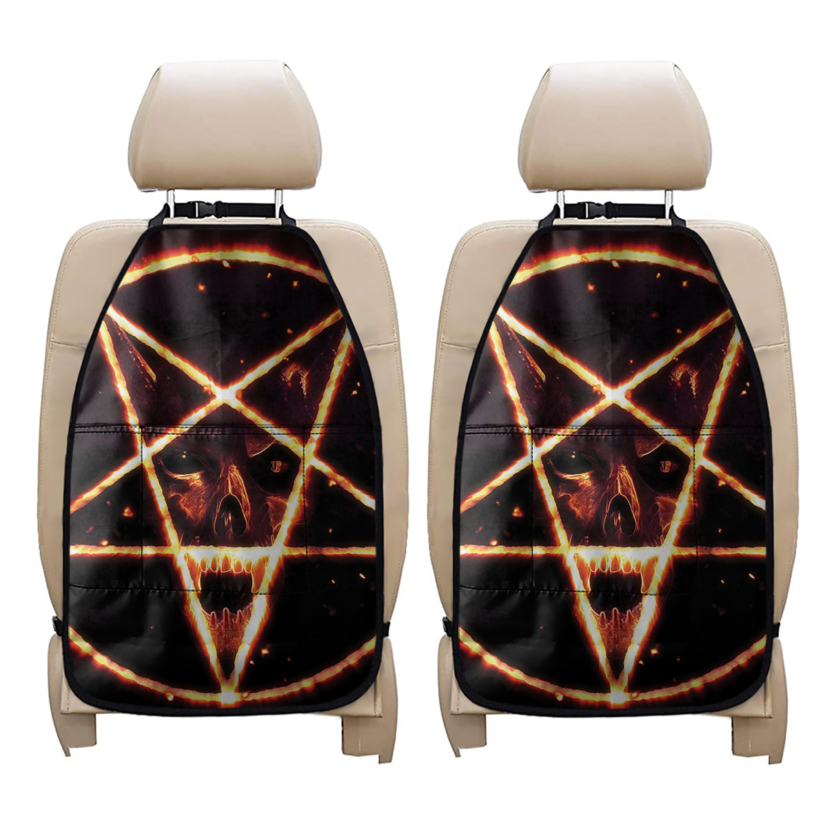 Flame Satanic Pentagram Print Car Seat Organizers