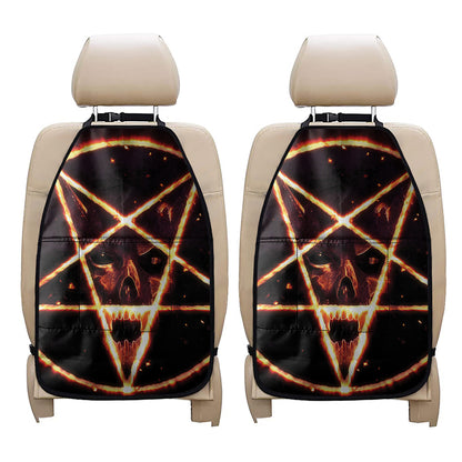 Flame Satanic Pentagram Print Car Seat Organizers