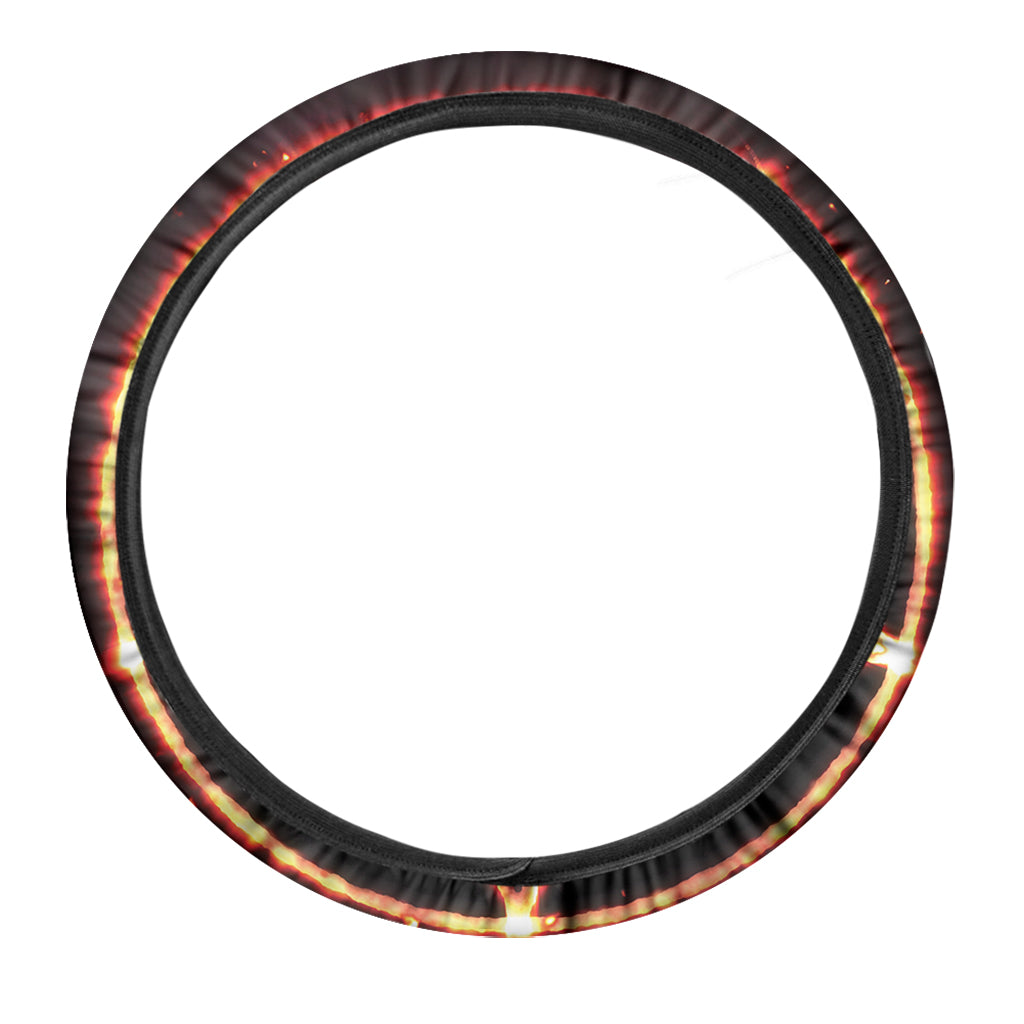 Flame Satanic Pentagram Print Car Steering Wheel Cover