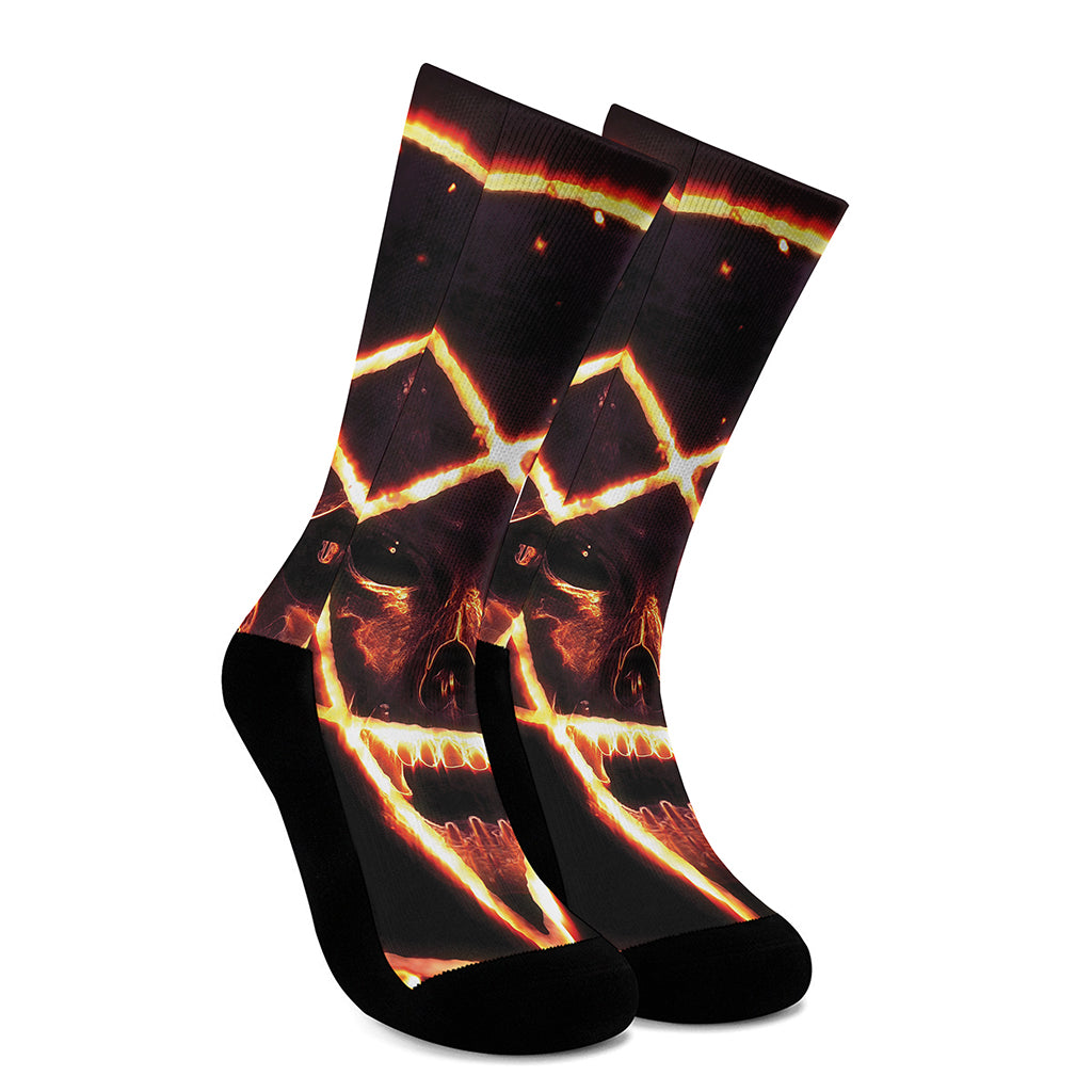 Flame Satanic Pentagram Print Crew Socks