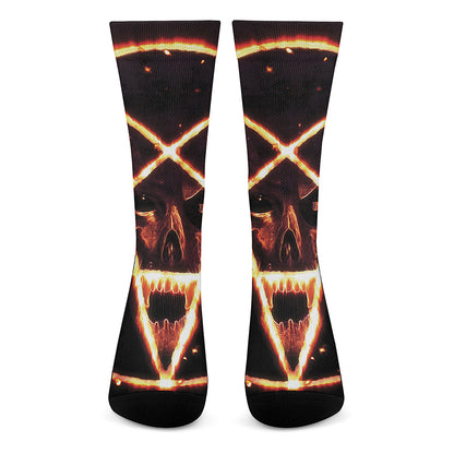Flame Satanic Pentagram Print Crew Socks
