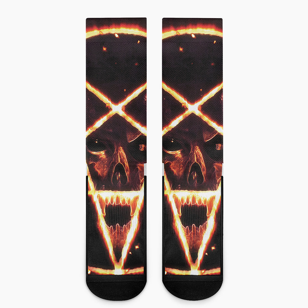 Flame Satanic Pentagram Print Crew Socks