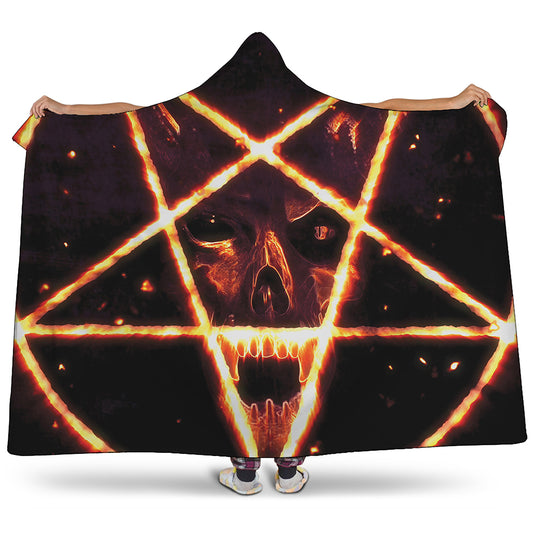 Flame Satanic Pentagram Print Hooded Blanket