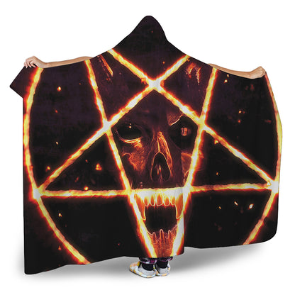Flame Satanic Pentagram Print Hooded Blanket
