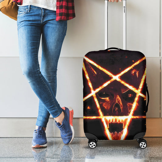 Flame Satanic Pentagram Print Luggage Cover