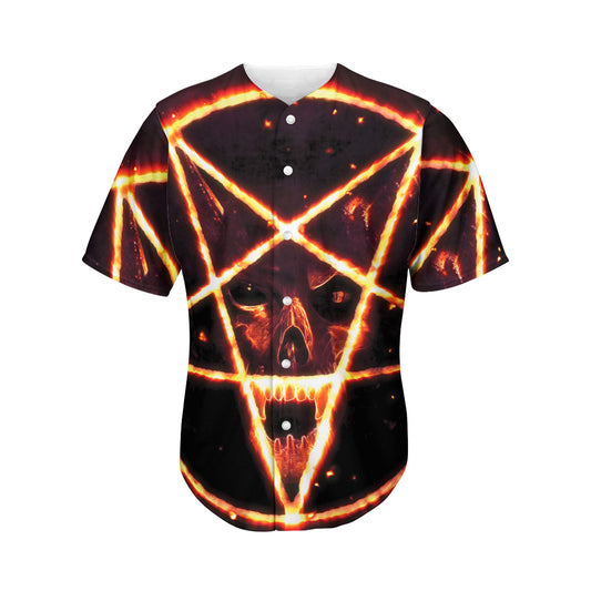 Flame Satanic Pentagram Print Men's Baseball Jersey