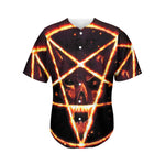 Flame Satanic Pentagram Print Men's Baseball Jersey