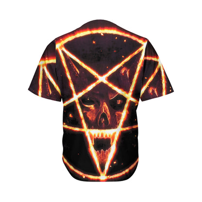 Flame Satanic Pentagram Print Men's Baseball Jersey