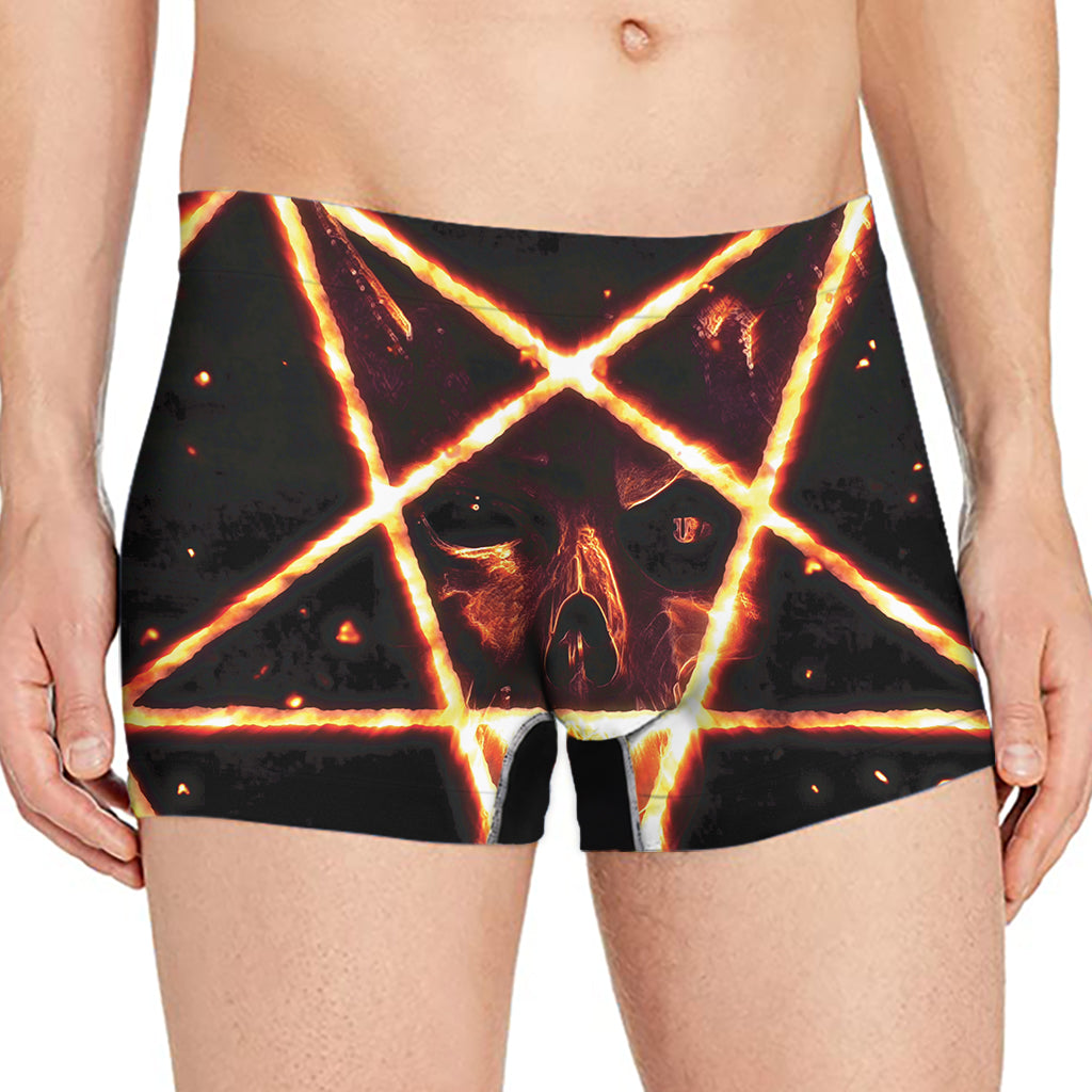Flame Satanic Pentagram Print Men's Boxer Briefs