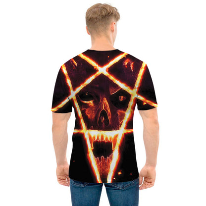 Flame Satanic Pentagram Print Men's T-Shirt