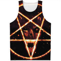 Flame Satanic Pentagram Print Men's Tank Top