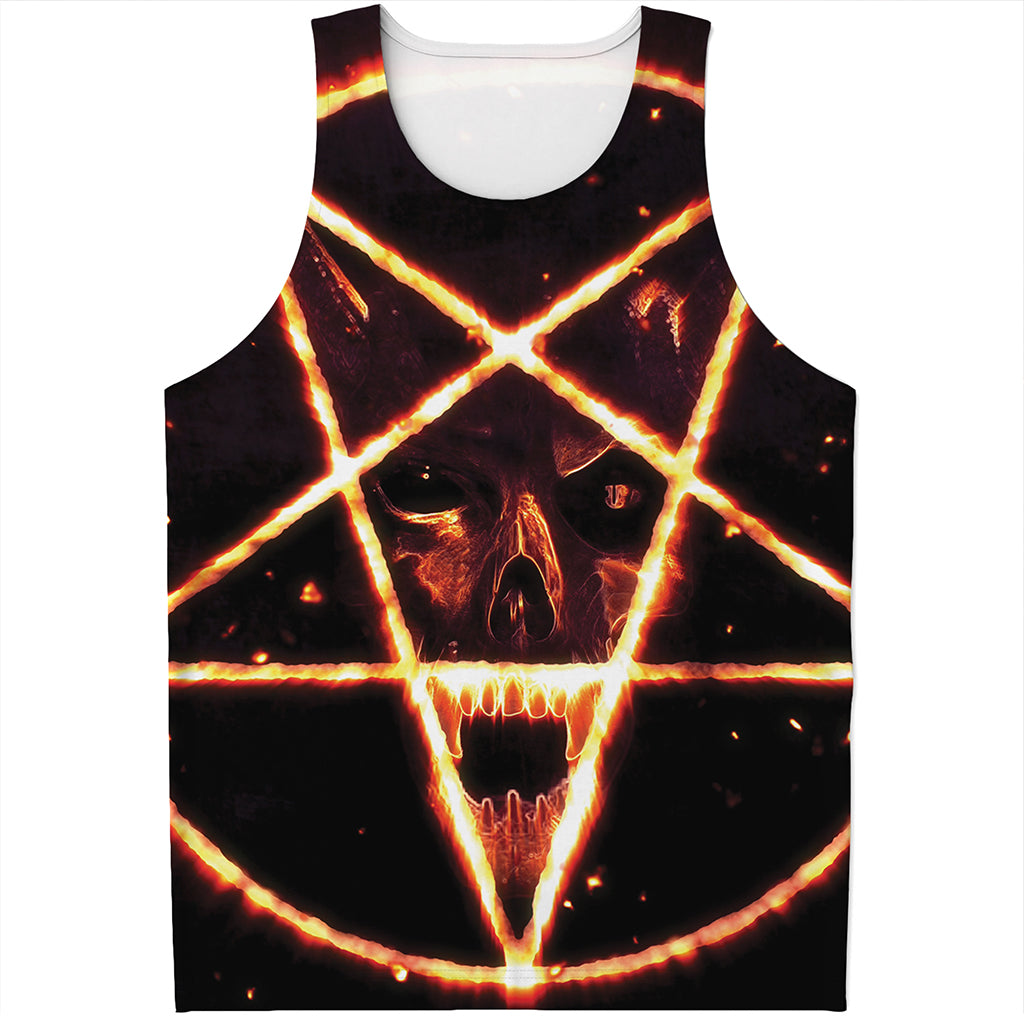 Flame Satanic Pentagram Print Men's Tank Top