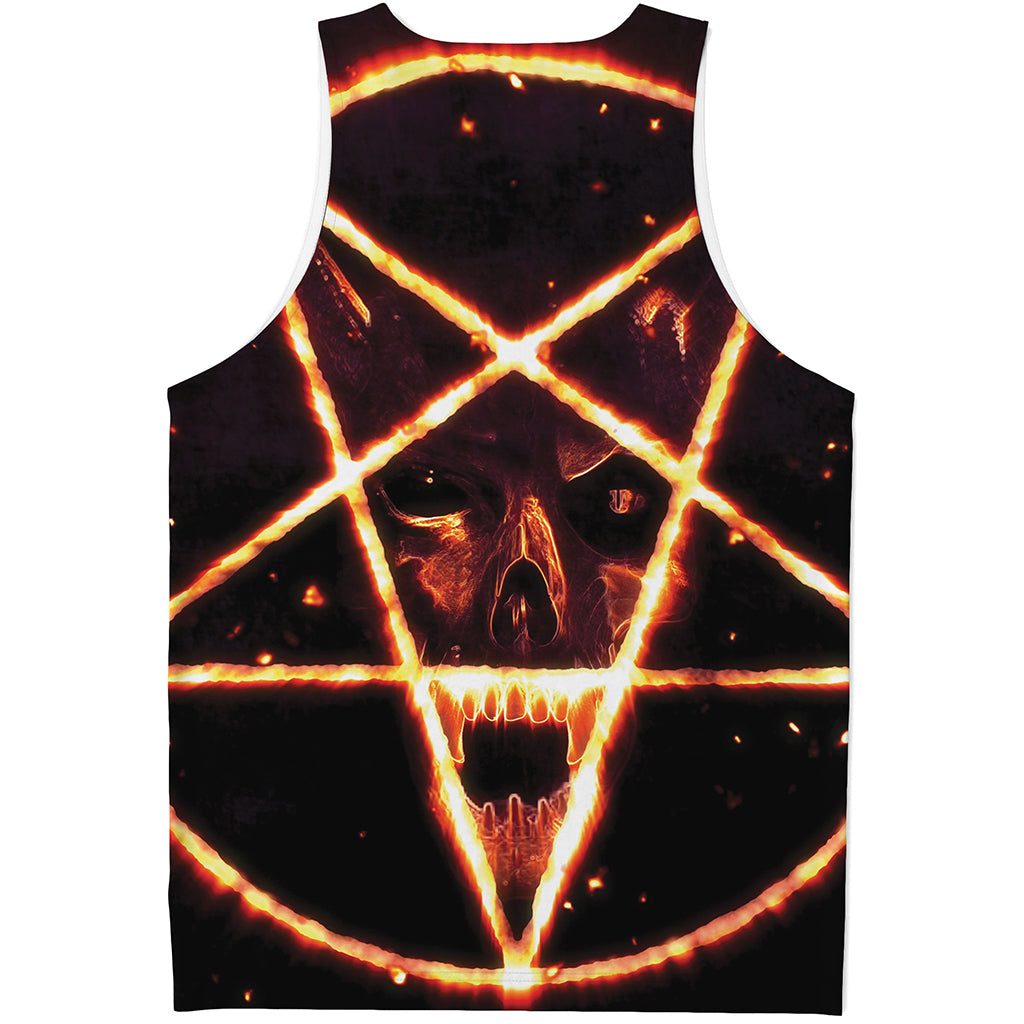 Flame Satanic Pentagram Print Men's Tank Top