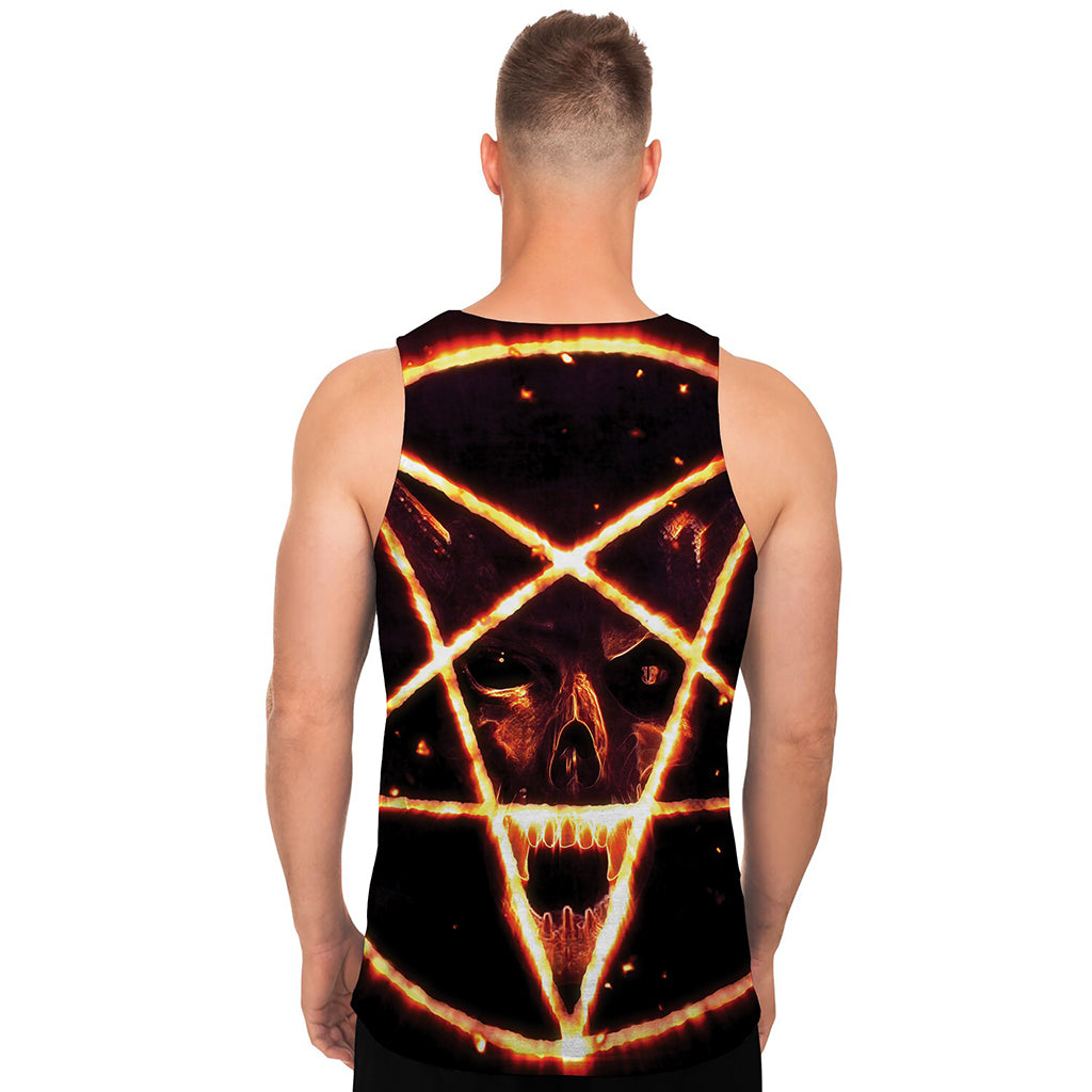 Flame Satanic Pentagram Print Men's Tank Top