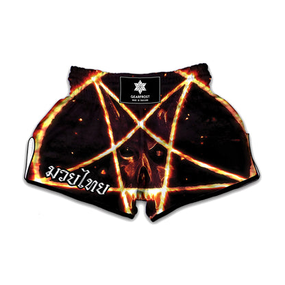 Flame Satanic Pentagram Print Muay Thai Boxing Shorts